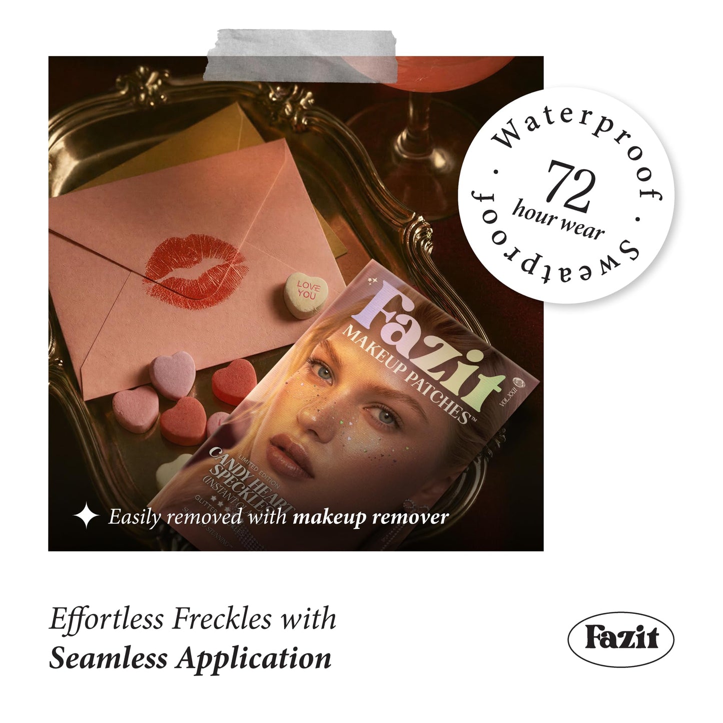 Fazit Makeup Patches - Candy Heart Speckles - Glow Up Make-Up Patches - Cute Glitter Makeup Accessories for Women - Cosmetic Glitter for Face