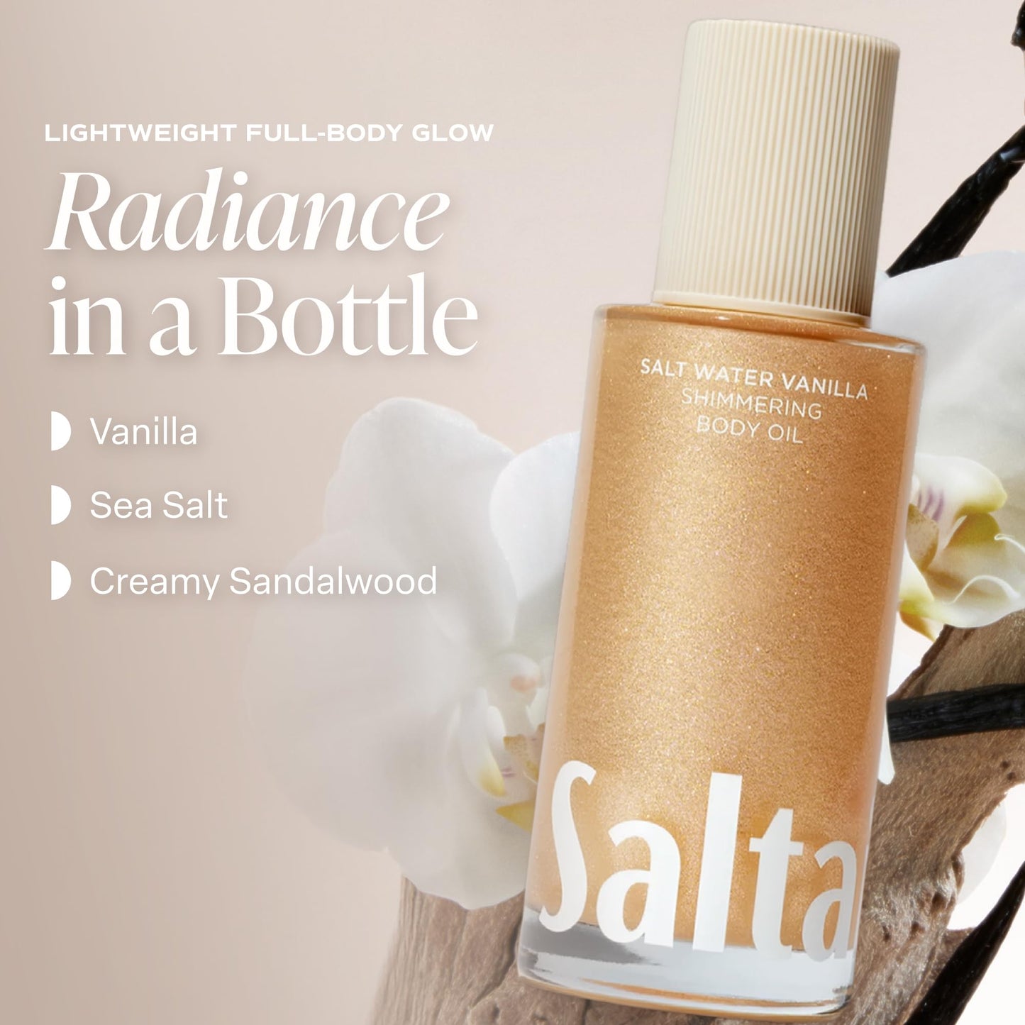 Saltair Shimmering Body Oil - Scented Dry Oil Moisturizer with Light-Reflecting Pearl Pigments - Moisturizing Glow for All Skin Types - Salt Water Beauty and Personal Care Saltair