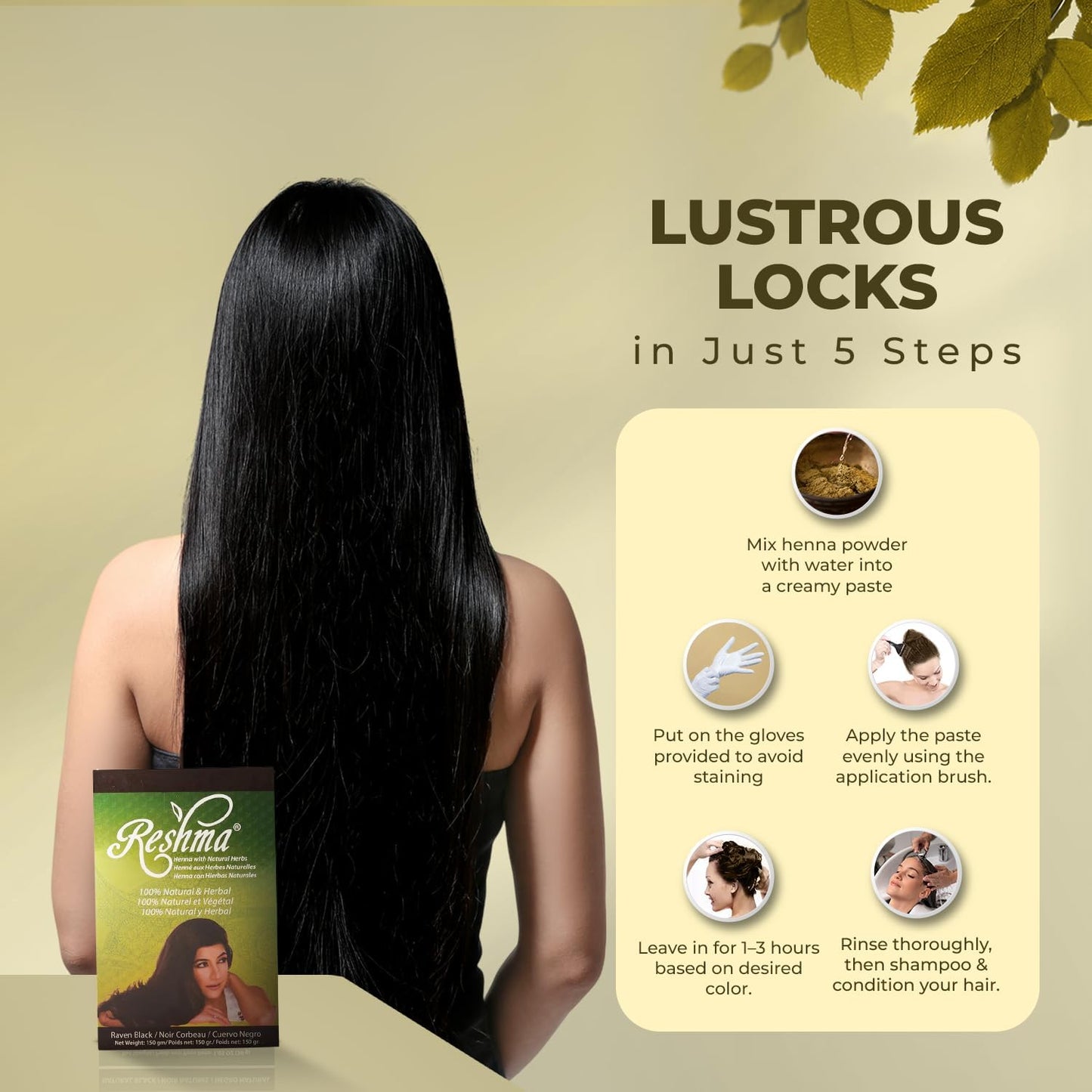 Reshma Beauty Ayurvedic Henna Hair Color Blend - Henna & Indigo with Herbal Extracts - Natural Deep Black/Raven Hair Color for Gray Blending - Heena