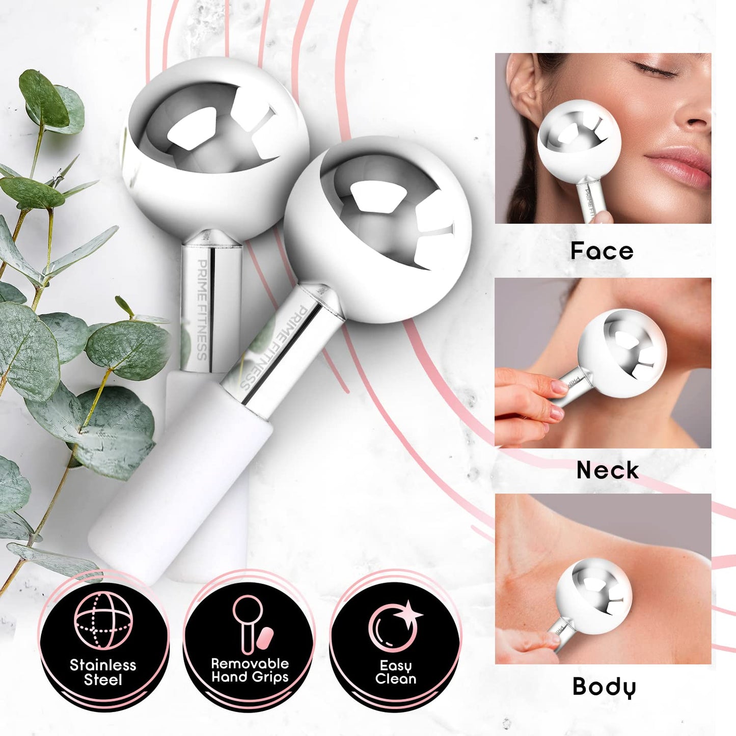 Ice Globes for Facials | Unbreakable Steel Cooling Roller | Cryo Sticks for Face | Massager for Face Neck & Eyes | Skin Care for Dark Circles