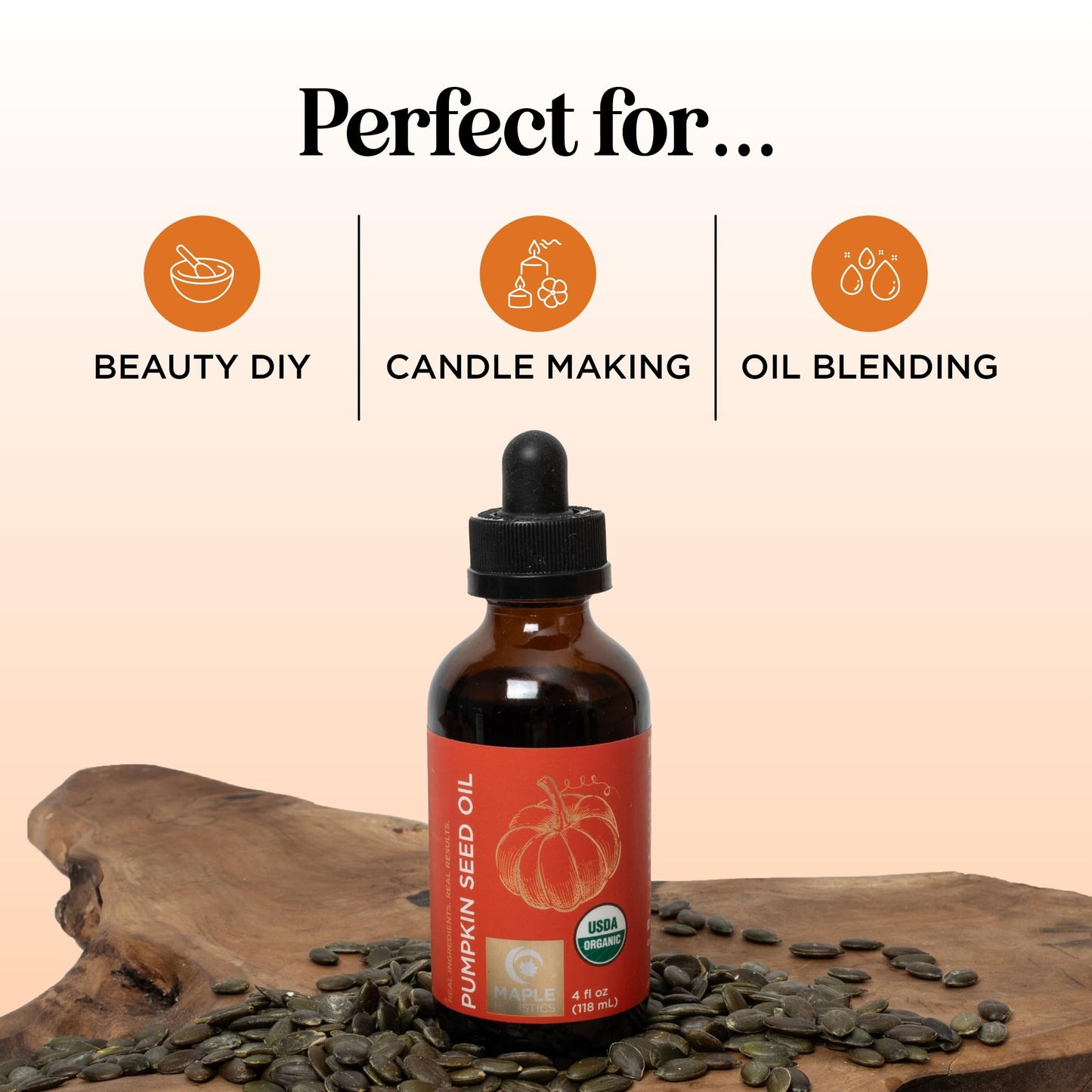 Maple Holistics Pumpkin Seed Oil Organic Certified - 100% Pure Organic Pumpkin Seed Oil for Hair and Anti Aging Face Oil - USDA Organic for Dry Hair Beauty and Personal Care Maple Holistics