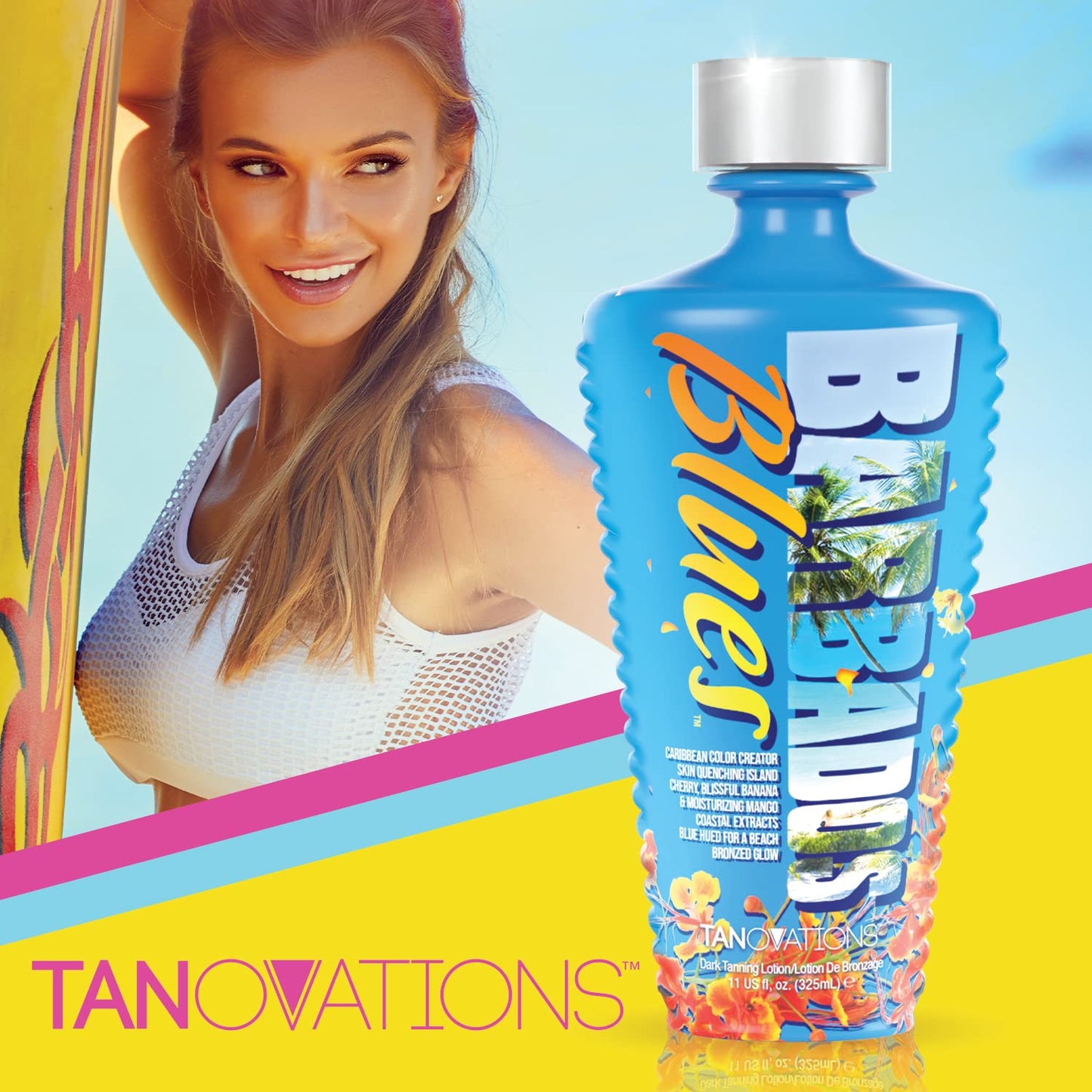 Tanovations Barbados Blues Tanning Lotion - Caribbean Color Creator Skin Quenching Island Cherry, Blissful Banana & Moisturizing Mango Coastal