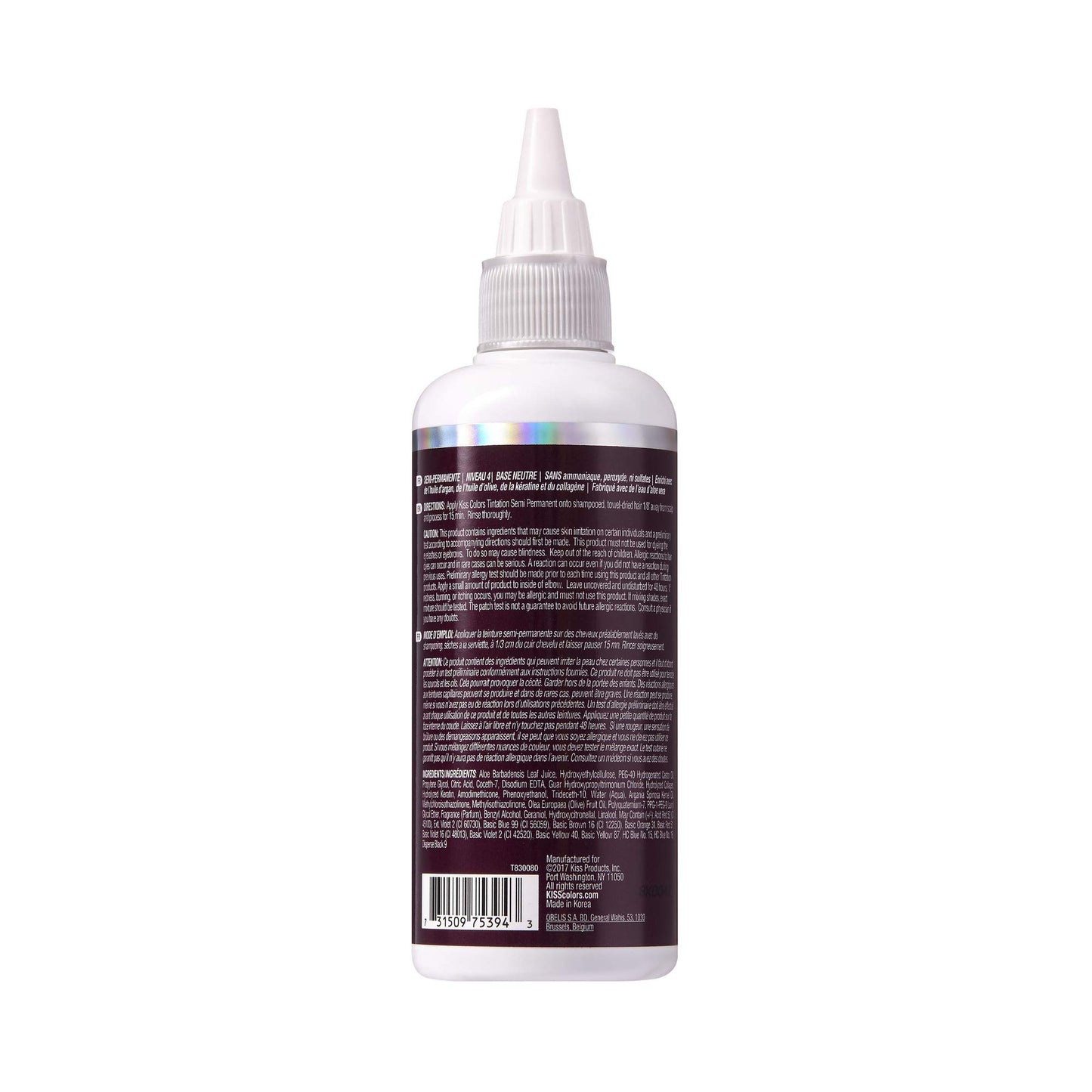 Red by Kiss Tintation Semi-Permanent Hair Color, Aloe Vera Water Based, Argan Oil, Olive Oil, Collagen & Keratin, Long-Lasting Color Dye (Black