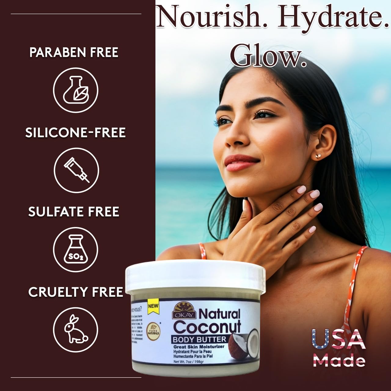 Okay Butter 100% Natural Smooth for Skin and Hair Easily Absorbed By the Skin & Hair Leaving It Soft & Moisturized Silicone, Paraben Free For All Skin