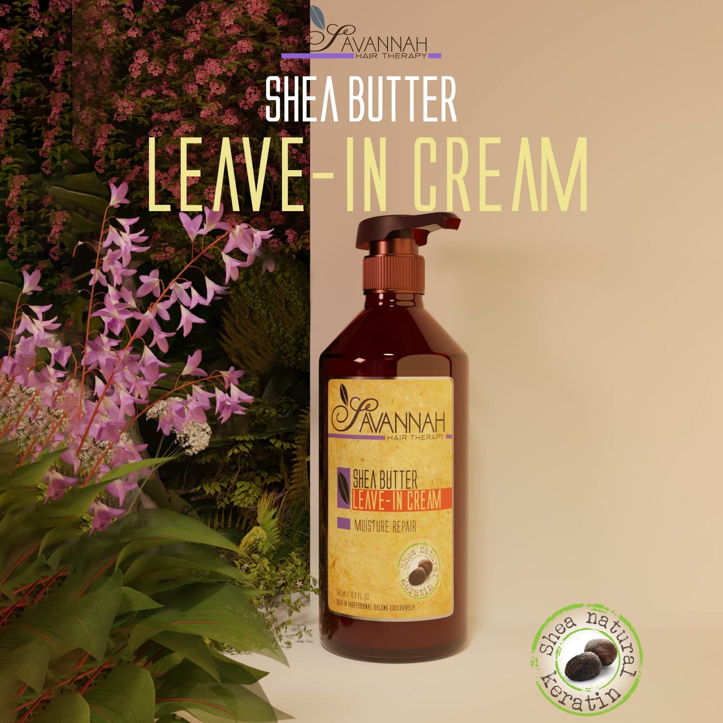 Savannah Hair Therapy Leave-In Cream with Shea Butter, Keratin & Silk Protein - Moisturizing & Anti-Frizz Treatment for Dry, Damaged or Color-Treated