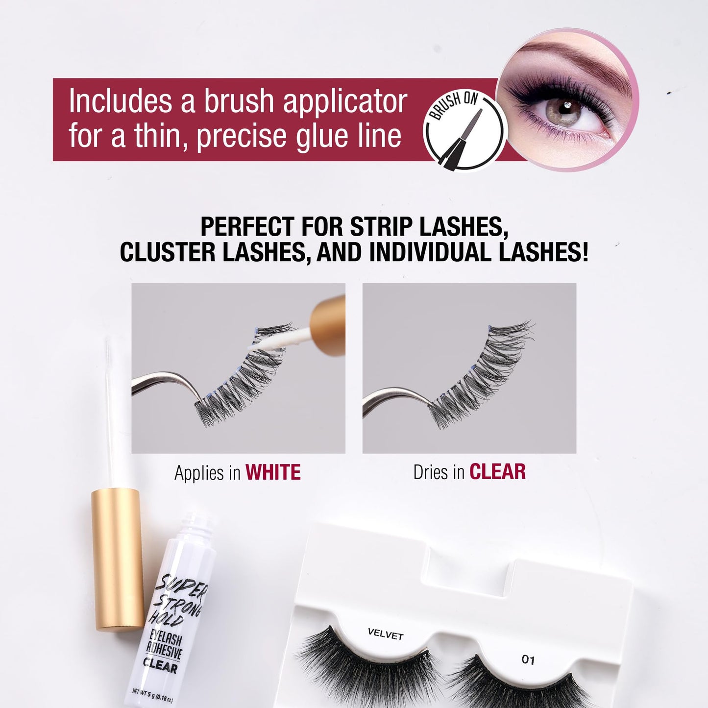 i•ENVY Super Strong Hold Eyelash Adhesive, Waterproof, 48-Hour Long-Lasting Lash Glue, Latex-Free, Hypoallergenic, Quick-Drying with Brush-On