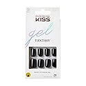 KISS Gel Fantasy Press On Nails, Nail glue included, 'Aim High', Black, Short Size, Squoval Shape, Includes 28 Nails, 2g Glue, 1 Manicure Stick, 1