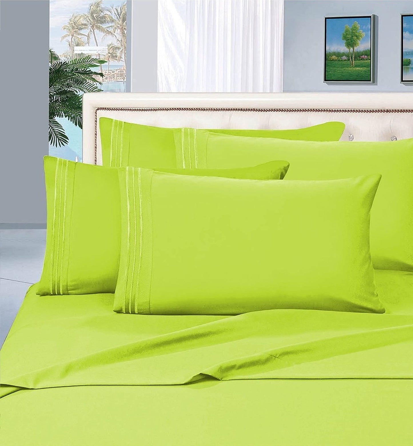 CELINE LINEN Wrinkle and Fade Resistant 1800 Premier Luxurious 3-Piece Bed Sheet Set, Deep Pocket up to 16 inch, Twin Lime