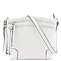 FashionPuzzle Triple Zipper Pocket Medium Crossbody Bag (White)