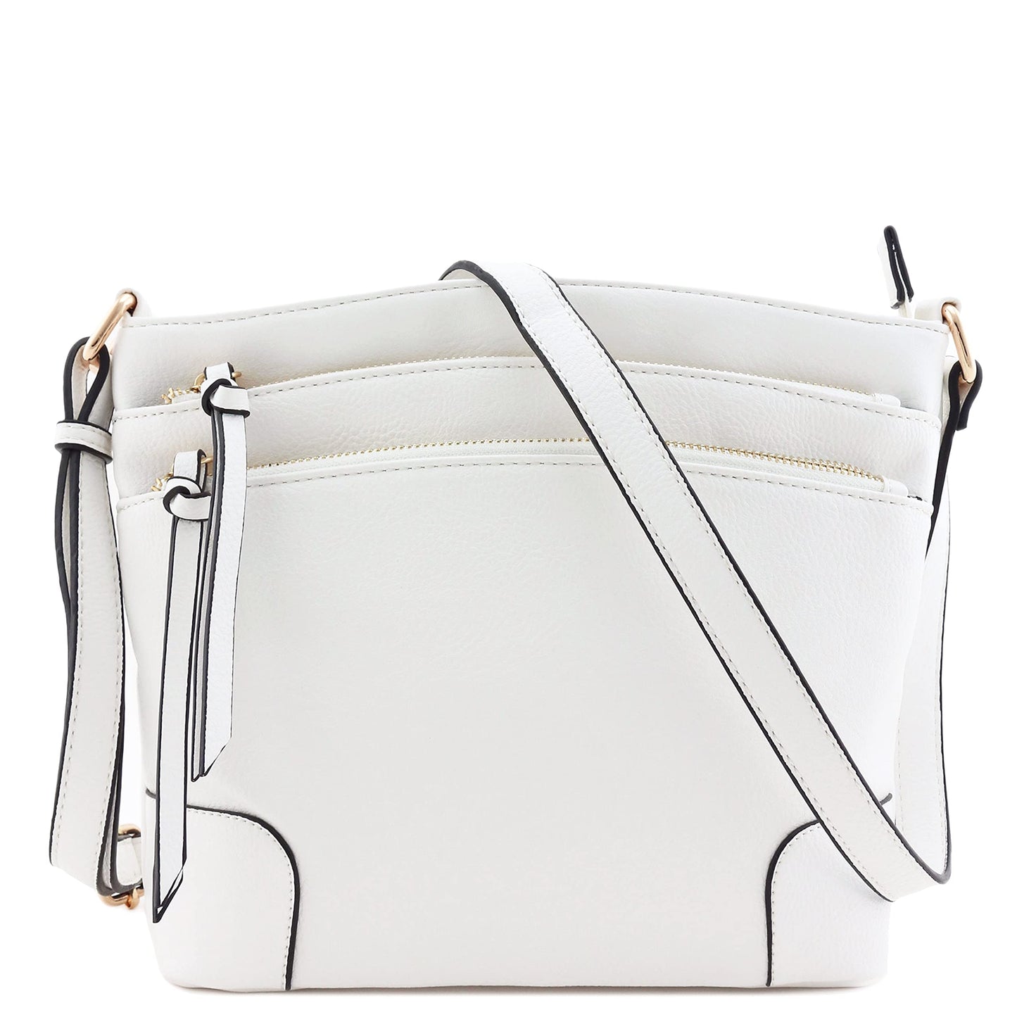 FashionPuzzle Triple Zipper Pocket Medium Crossbody Bag (White)