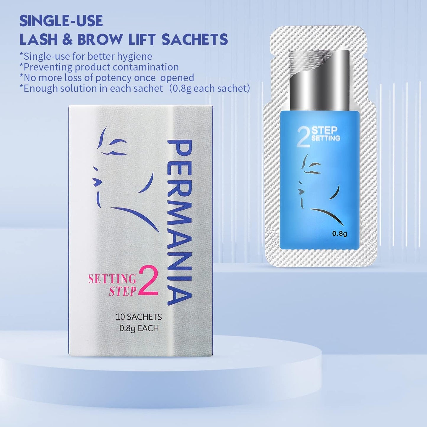 PERMANIA Lash Lift Kit,Separate Steps Products for Salon or at Home, Steps 10 Sachets of 0.8 g/0.03 oz Each Prep (STEP#2)