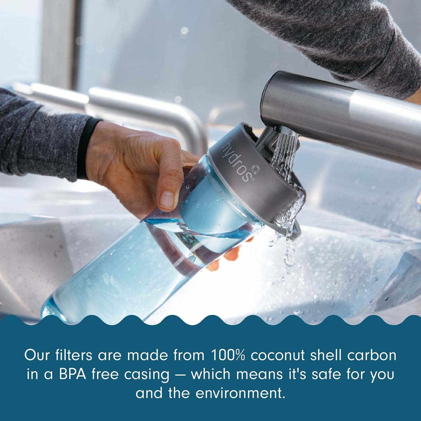 Hydros Water Filter Bottle, 20 Oz, Patented Fast Flo Tech, Dishwasher Safe, 20 Second Quick Fill, Leak Proof, BPA Free, Green