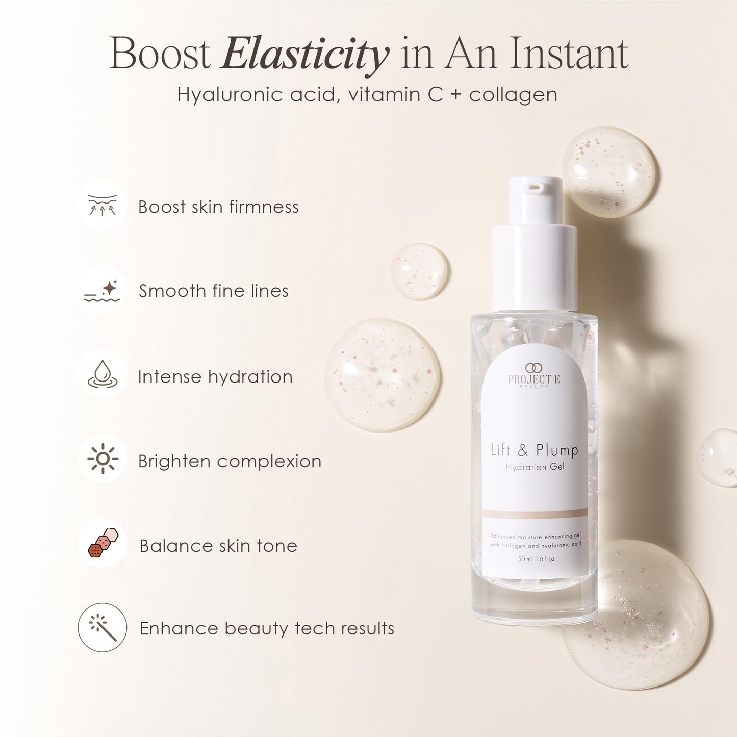 Lift & Plump Hydration Gel by Project E Beauty | 24-Hour Hydration | Anti-Aging Pore Tightening Treatment | Hydrating & Moisturizing Facial Skincare |