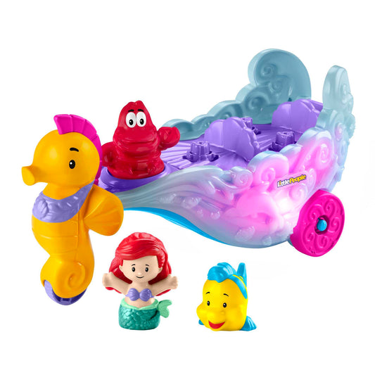 Fisher-Price Little People Toddler Toy Disney Princess Ariel's Light-Up Sea Carriage Musical Vehicle with 2 Figures for Ages 18+ Months