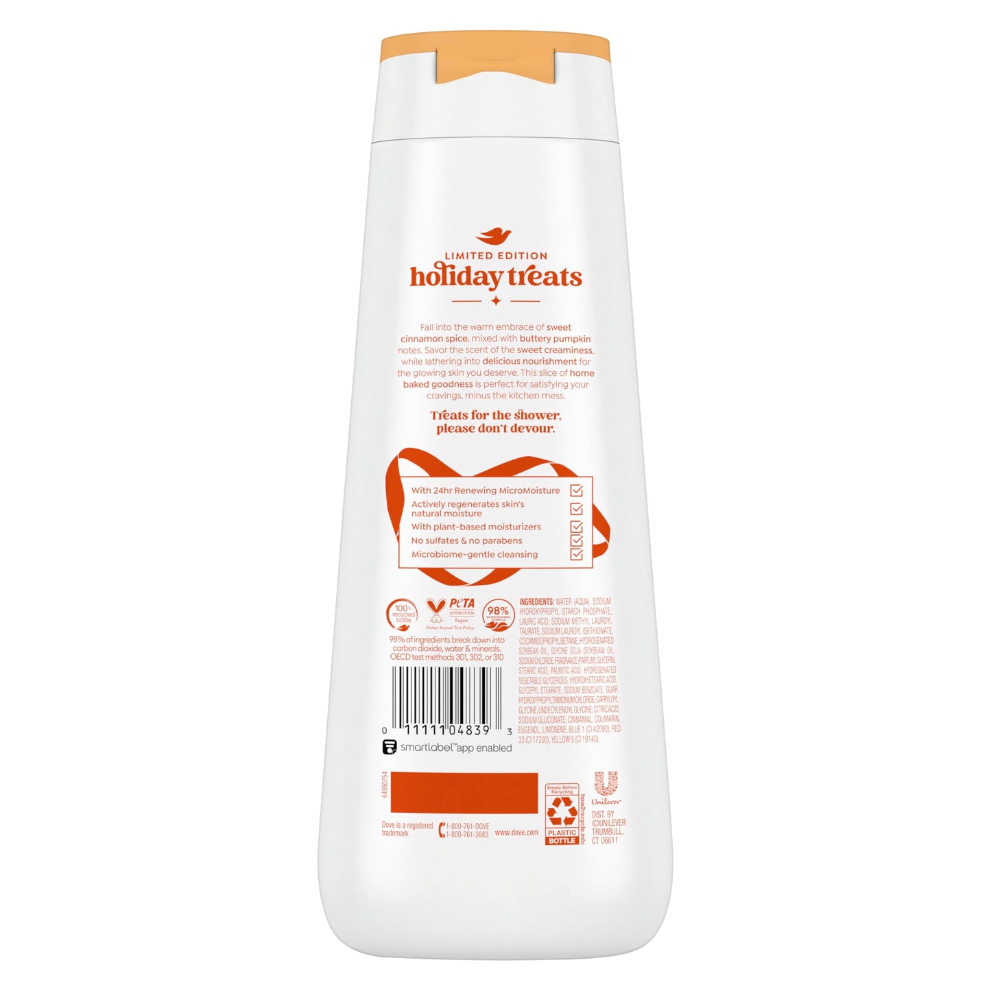 Dove Limited Edition Holiday Treats Body Wash Cinnamon Pumpkin Pie for Deep Nourishment 20 oz