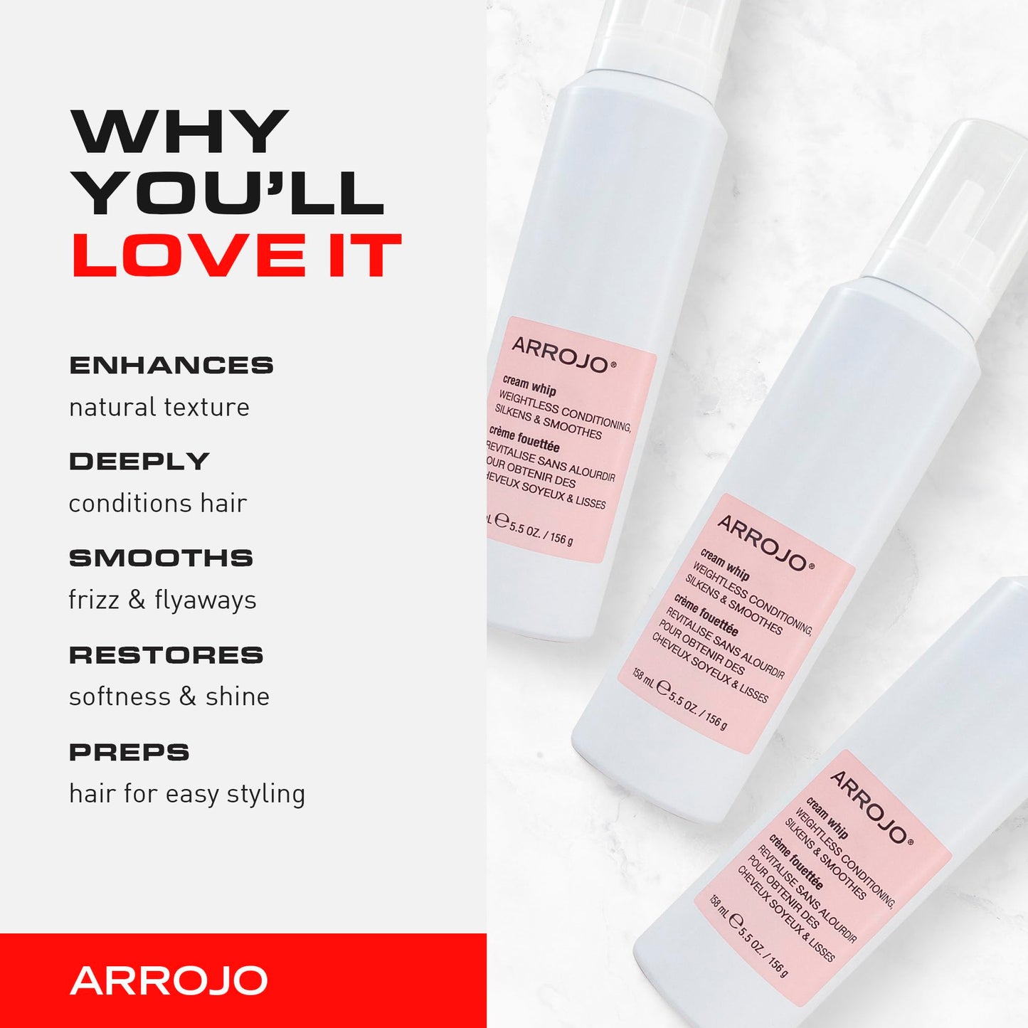 ARROJO Cream Whip - 5.5 Fl Oz - Conditioning Leave-In Hair Styling Cream for Wavy or Dry Hair, Sulfate & Sodium-Chloride Free, Antioxidant