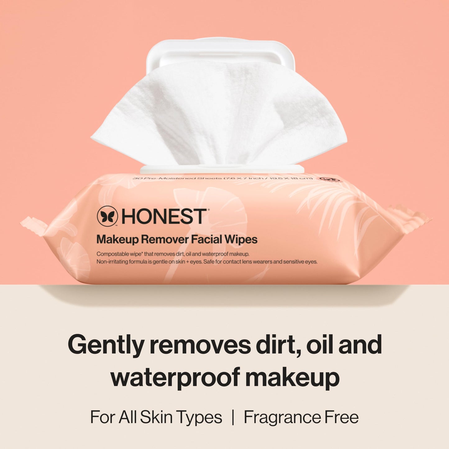 Honest Beauty Fragrance Free Cleansing Makeup Remover Facial Wipes | Plant Based, Hypoallergenic, Gentle for Sensitive Skin | 30 Count