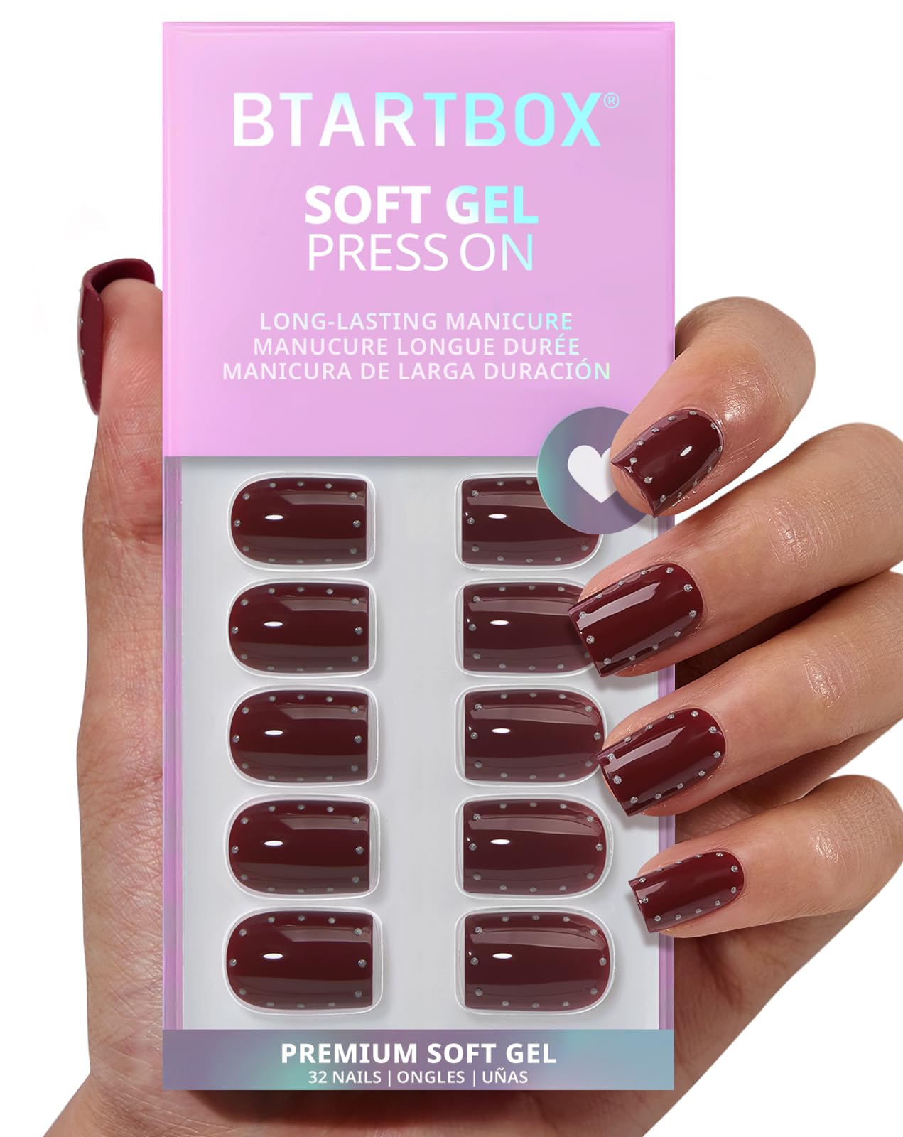 BTArtbox Press On Nails Short, Late Plans, XS Square, 3D Dark Red, 32Ct Beauty and Personal Care BTArtbox