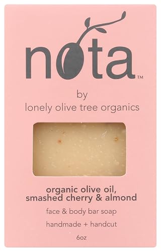 Nota Face & Body Bar Soap, Organic Olive Oil, Smashed Cherry & Almond, 6 Ounce (Pack of 1)