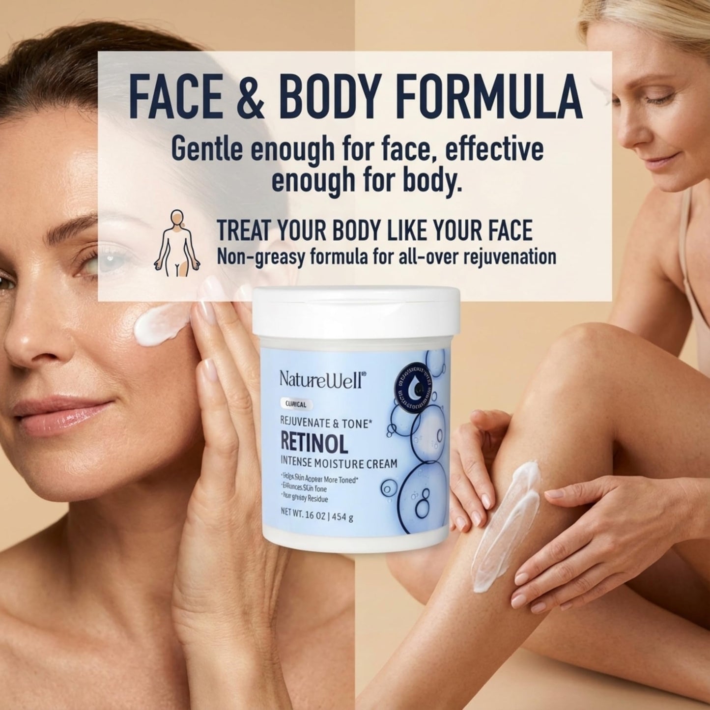 NATURE WELL Clinical Retinol Intense Moisture Cream for Face & Body - Anti-Aging Firming Cream for Wrinkles, Fine Lines & Crepey Skin - Hydrating