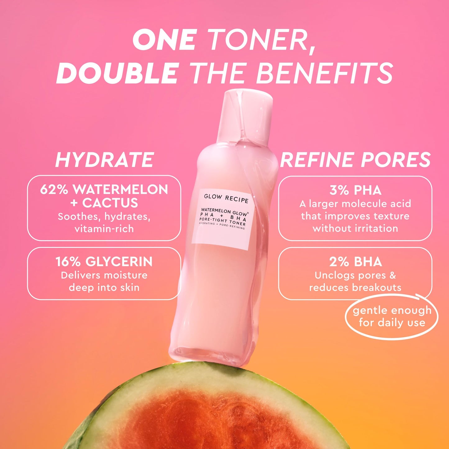 Glow Recipe PHA + BHA Face Toner - Korean Skin Care Pore Minimizer & Gentle Facial Exfoliator for Tightening, Hydrating & Exfoliating - Glycerin