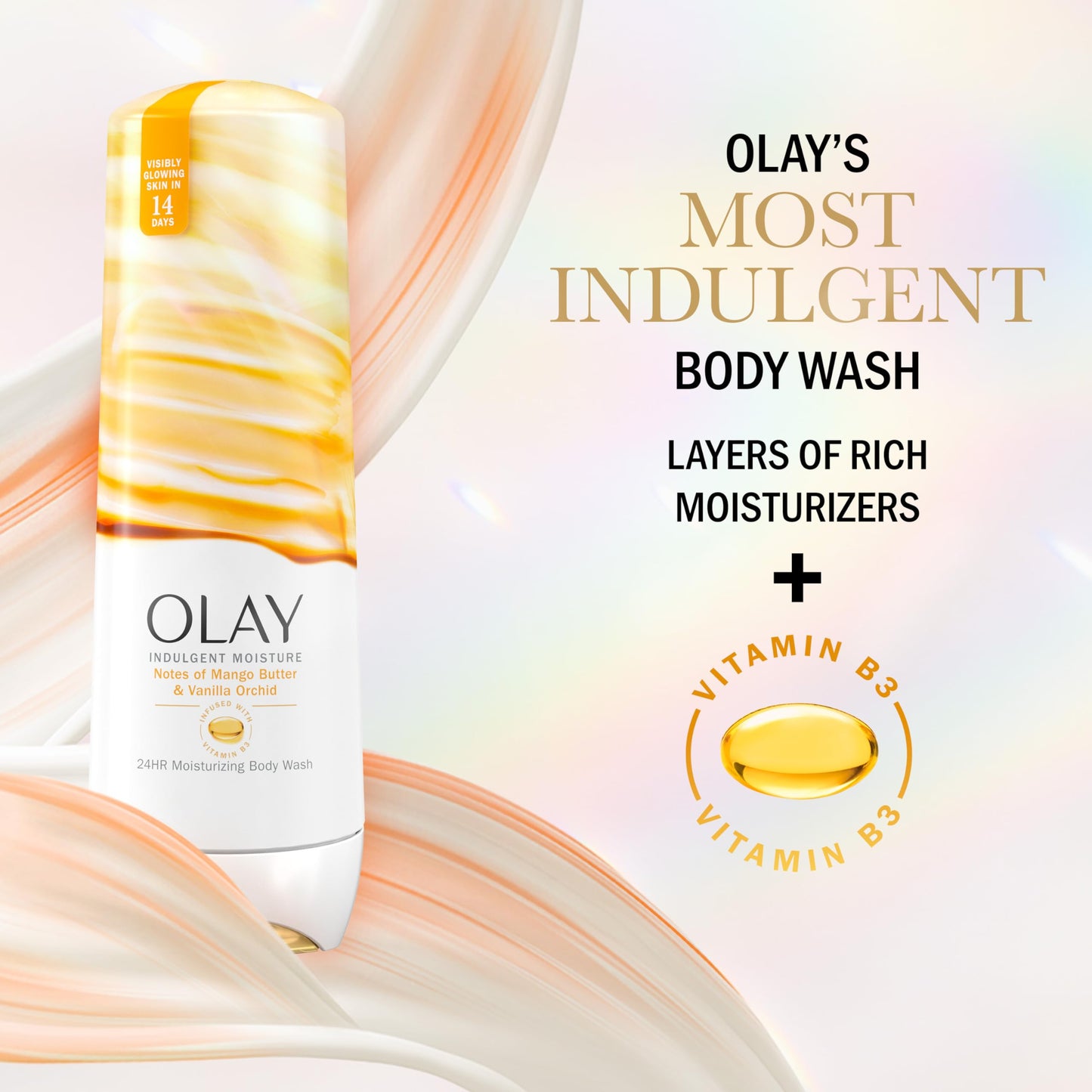 Olay Body Wash for Women, Indulgent Moisture, 24hr Moisturizing & Nourishing Formula, Infused with Vitamin B3 Complex, Luxurious Fragrances, Mango