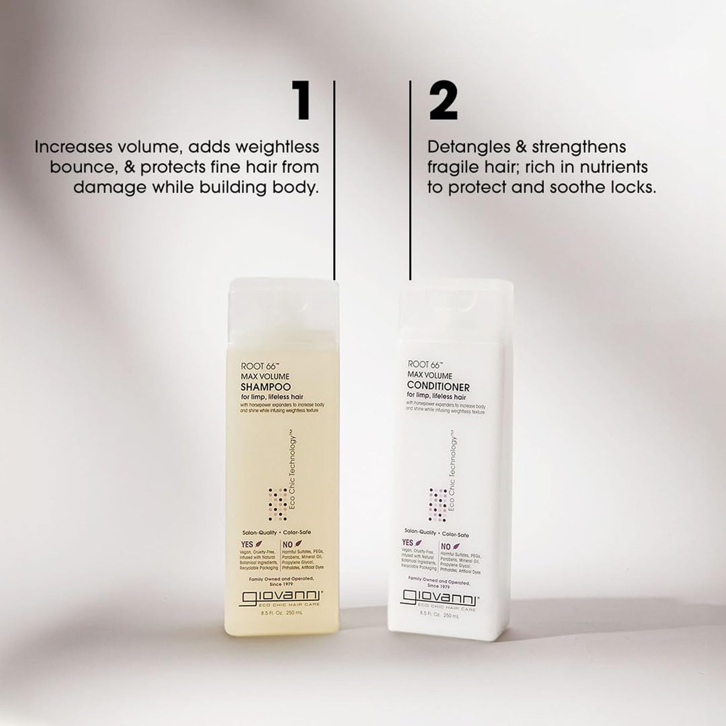Giovanni Root 66 Max Volume Product Trio - Shampoo, Conditioner, and Root Spray for Women & Men, Moisturizing with Natural Ingredients for Damaged