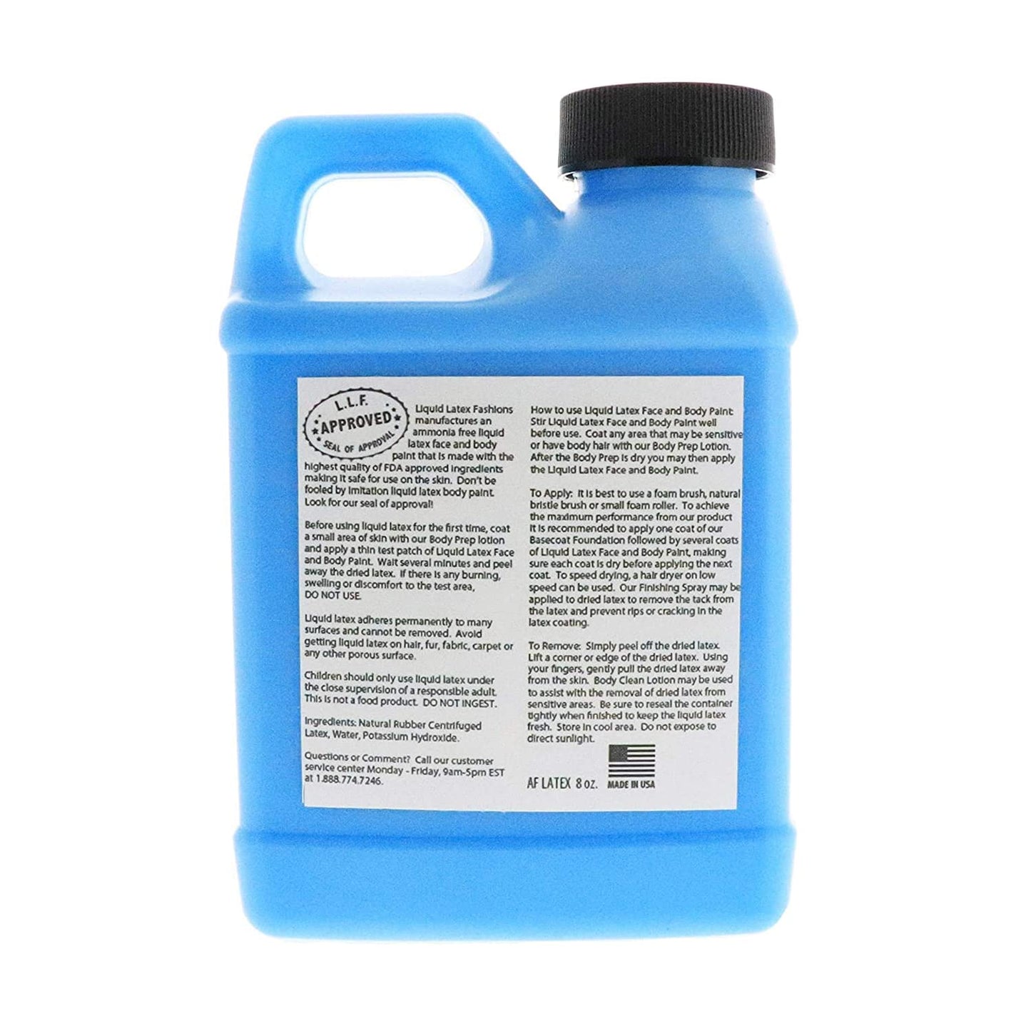 Fluorescent Blue 8 Oz - Liquid Latex Face and Body Paint, Black Light UV Reactive GLOW, Ideal for Cosplay, Costumes, Concerts, Halloween and Theater