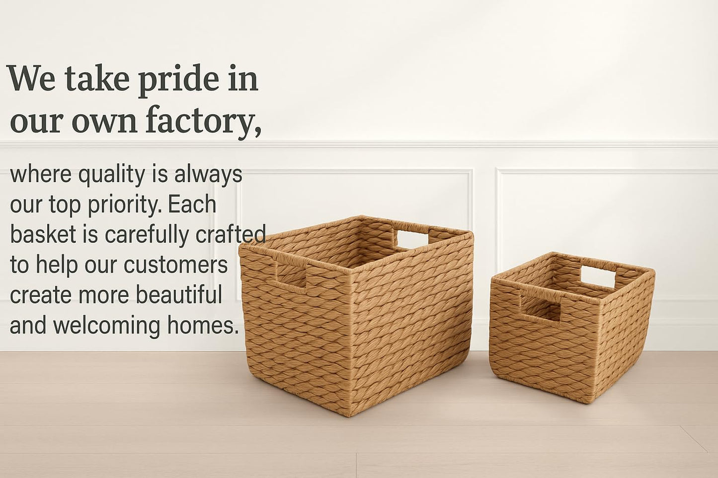 14" and 11" Handwoven Water Hyacinth Storage Baskets with Handles, Set of 2 - Natural Square Woven Organizer Bins for Shelves, Closet, or Living Room…