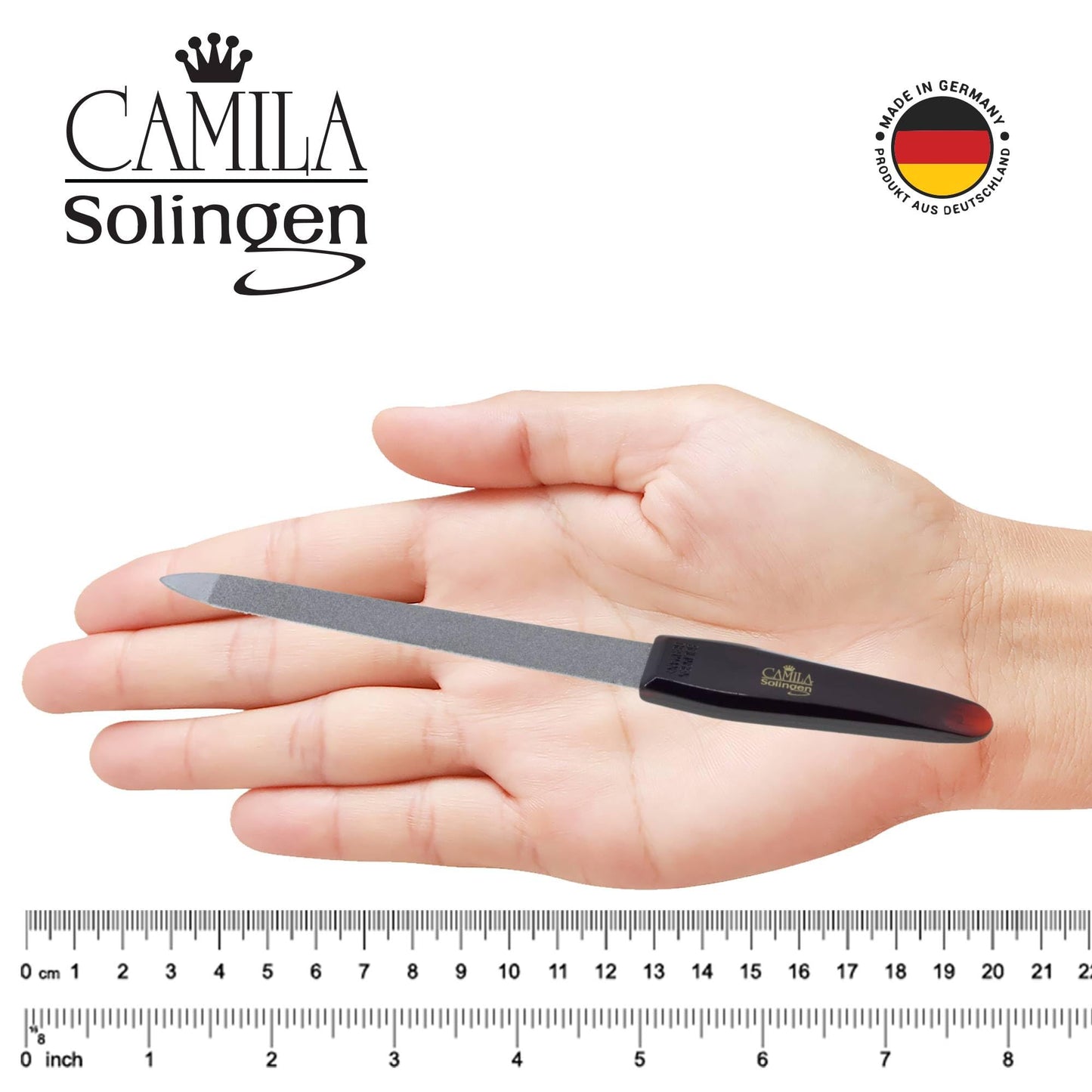 Camila Solingen CS18 Sapphire Metal Nail File for Natural Nails Fingernail and Toenail Care, 7" Double Sided Coarse and Fine for Manicure and Pedicure