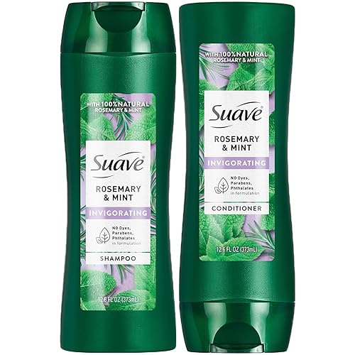 Suave Shampoo and Conditioner, Rosemary & Mint - Invigorating Formula with 100% Natural Essential Oils, 12.6 Oz Ea
