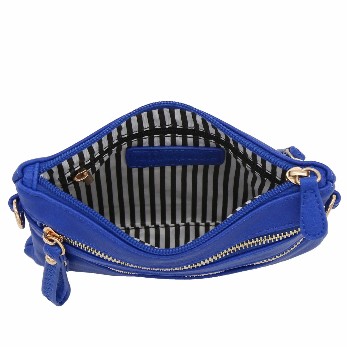 FashionPuzzle Multi Zipper Pocket Small Wristlet Crossbody Bag (Royal Blue)