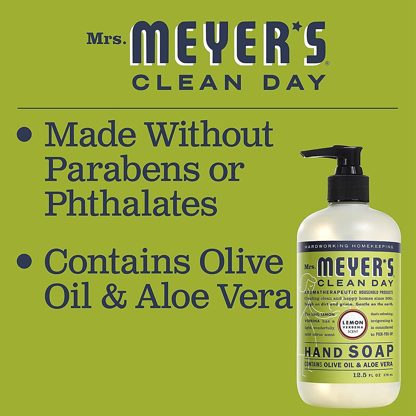 Mrs. Meyer's Lemon Verbena Liquid Hand Soap, Cruelty-Free and Hand Wash Formula Made with Essential Oils,16 oz. (Pack of 2)
