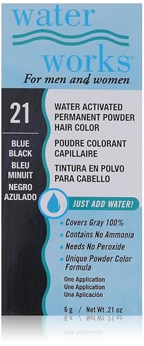 Water Works Water Activated Permanent Powder Hair Color for Men and Women, #21 Blue Black