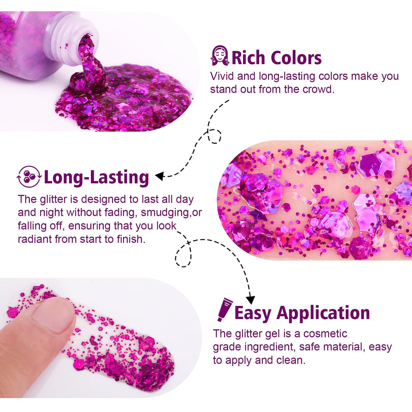 10 Colors Body Glitter,Face Glitter Makeup for Kids Women,Sparkly Chunky Hair Glitter for Eye Lip Hair Nails,Mardi Gras Glitter Makeup Face