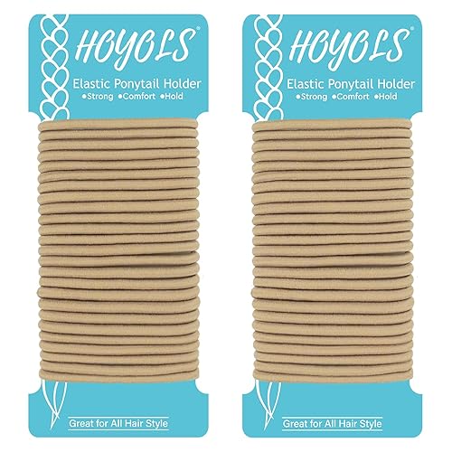 HOYOLS Light Blonde Ponytail Holders, No Metal Elastic Hair Ties, Braided Bands Scrunchies for Girl Women Medium Hair 50 Count 4mm