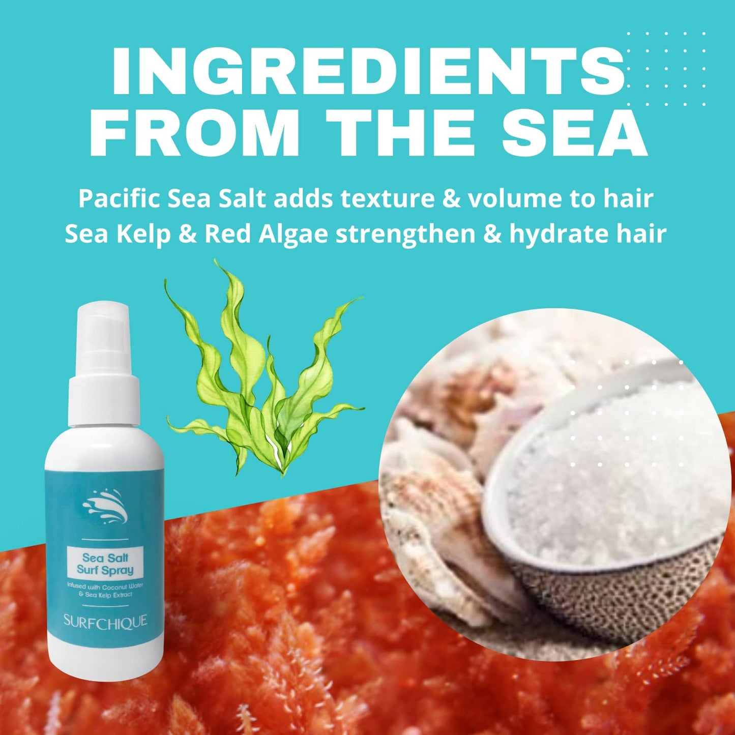 SURFCHIQUE Sea Salt Surf Spray with Coconut Water for Beachy Waves & Texture (8 oz)