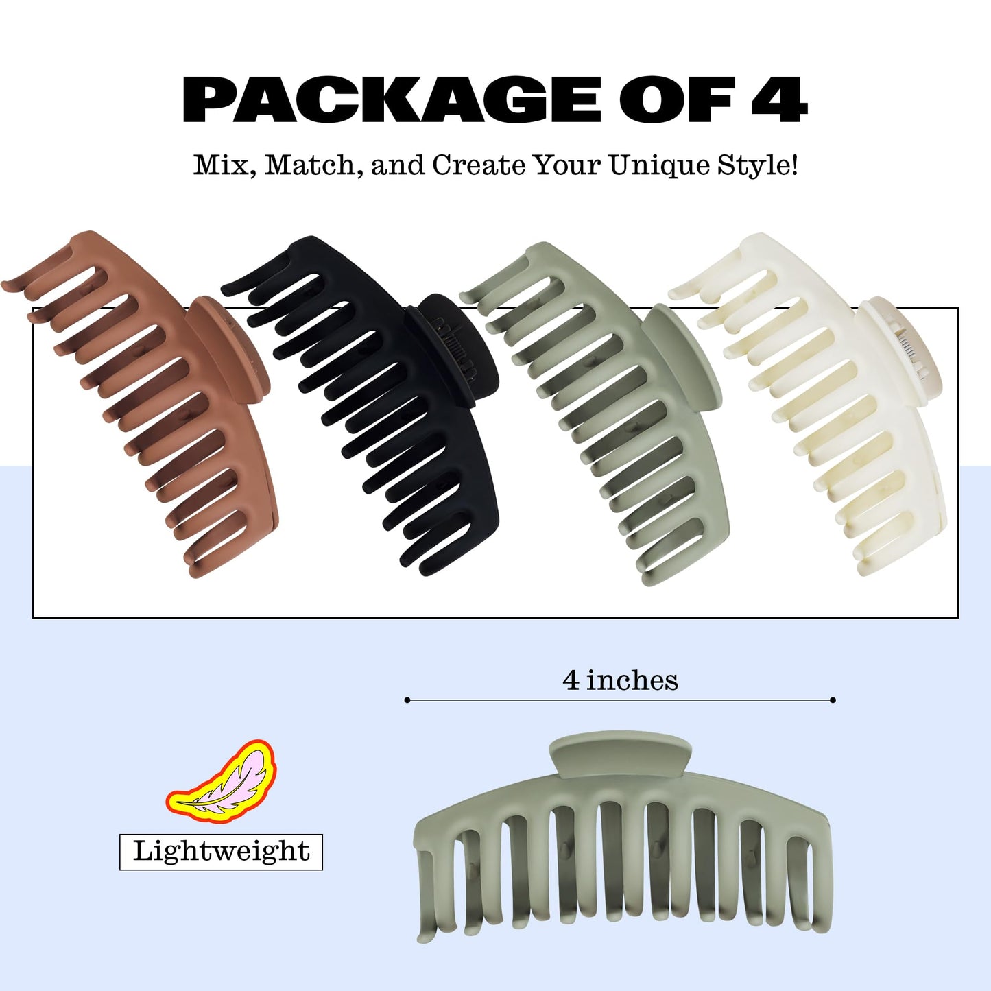 Trademark Beauty Claw Clips - Lightweight Soft Spring Design Hair Clips, Versatility, Anti-Slip Material, For All Hair Types - Neutral, (Pack of 4)