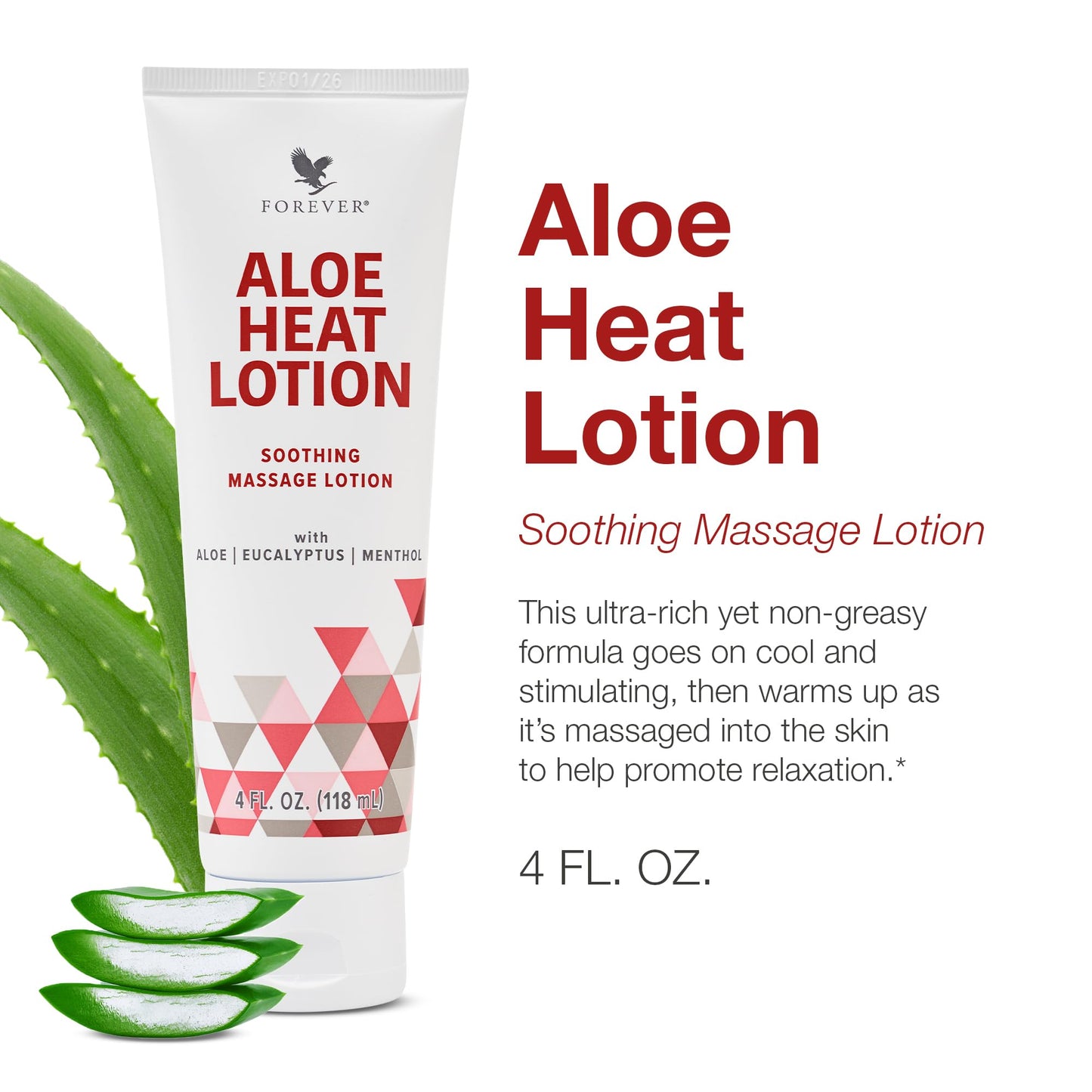 Forever Living - Aloe Heat Lotion with Menthol and Eucalyptus Fragrance, Comfort and Skin Nourishment, Vegan-Friendly Formula, 4 fl oz