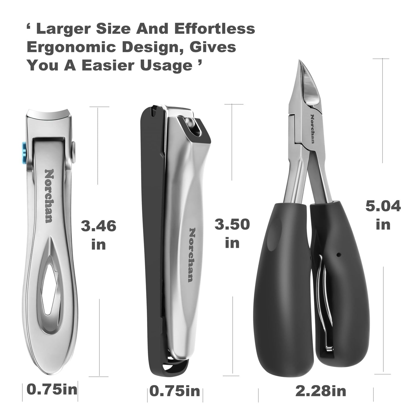 NORCHAN Large Nail Clippers Set, 5-Piece Sharp Toenail and Fingernail Clippers with Nail File, Ideal for Men and Women (Premium, Big Size, Heavy-Duty