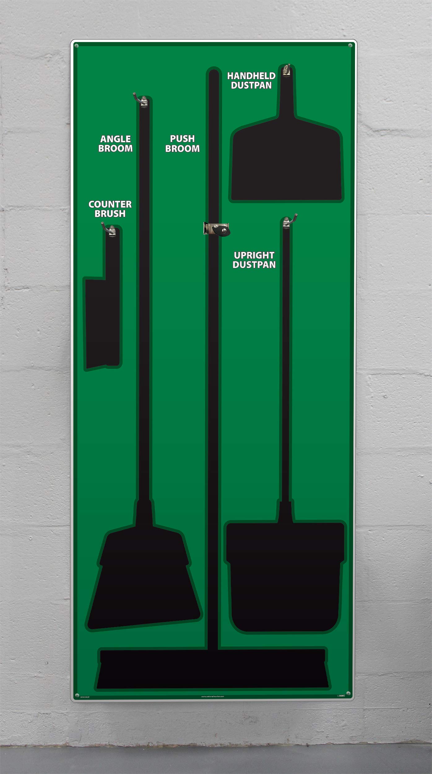 NMC SB103AL 5S Janitorial Shadow Board, Green/Black, 68"X30", Heavy-DutyAluminum (Tools Sold Separately)