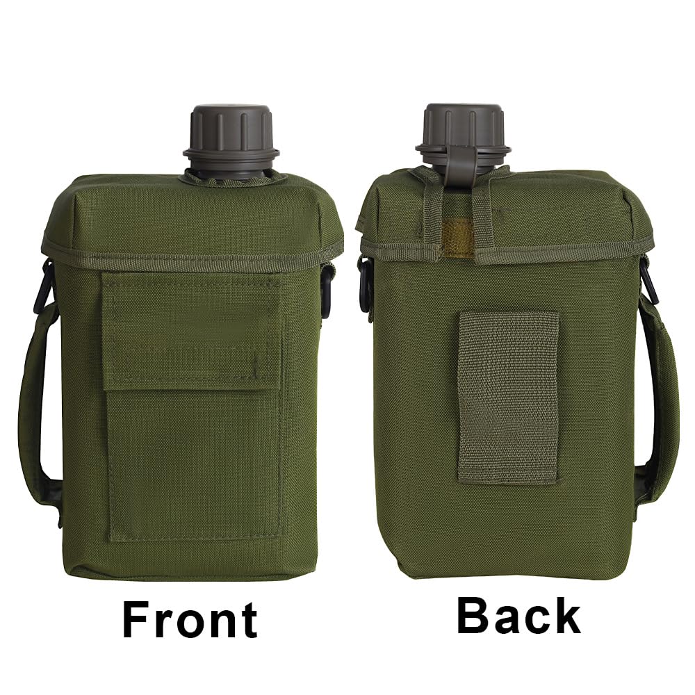 MiOYOOW 2L Water Bottle, Large Capacity Portable Tactical Canteen with Strap Buckle, Waterproof Drink Cup for Hiking, Camping, Sports