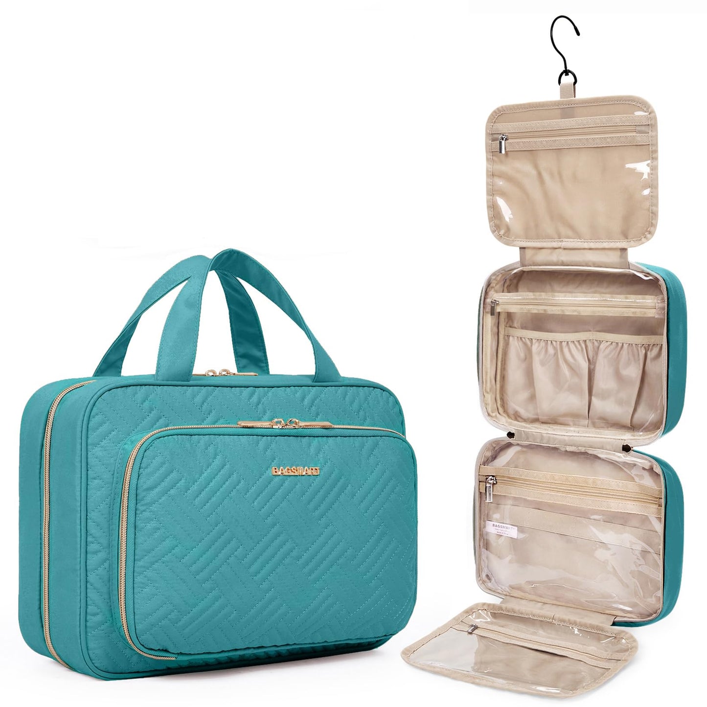 BAGSMART Toiletry Bag Hanging Travel Makeup Organizer with TSA Approved Transparent Cosmetic Bag Makeup Bag for Full Sized Toiletries, Large-Blue Beauty and Personal Care BAGSMART