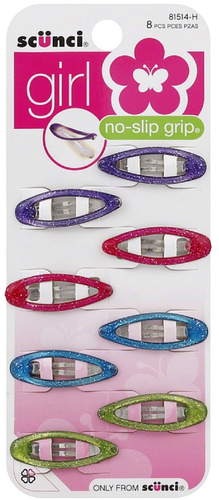 Scunci No Slip Grip Snap Clips, Assorted Colors 8 ea (Pack of 2)