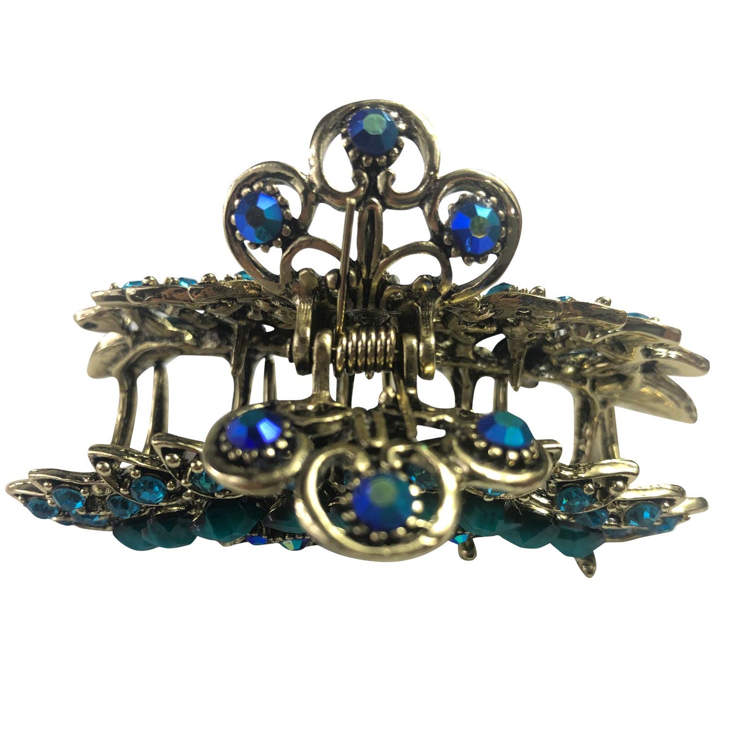 Large Retro Chic Metal Grip Imitation Turquoise Jewel Beads Hair Claw Jaw Comb Pins Flowers Catch Barrette with Teeth Updo Accessories for Thick Hair