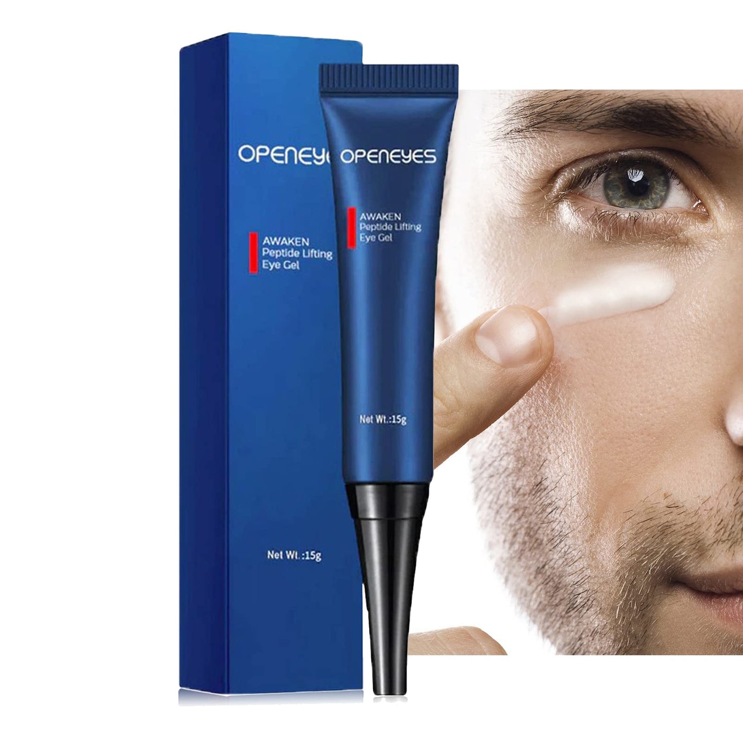 AKARY Awaken Peptide Depuffing Eye Gel, Lifts Firming Eye Tightener, Men's Moisturizing Eye Cream Hydrating Gel Smooths Under Eyes for Dark Circles