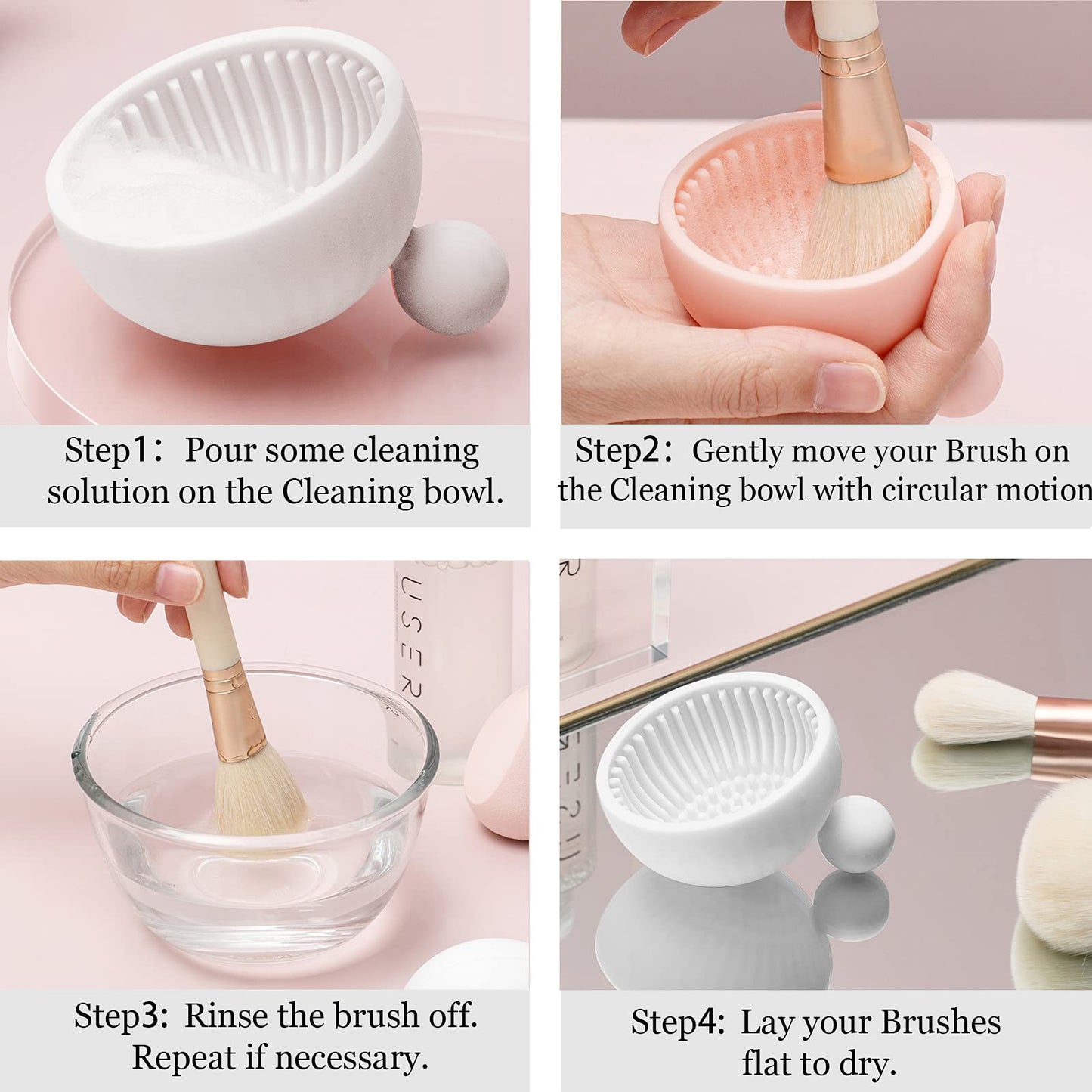Makeup Brush Cleaner Mat?Silicone Make Up Cleaning Brush Scrubber bowl Portable Washing Tool Cosmetic Brush Cleaners for Gir?Easy Clean