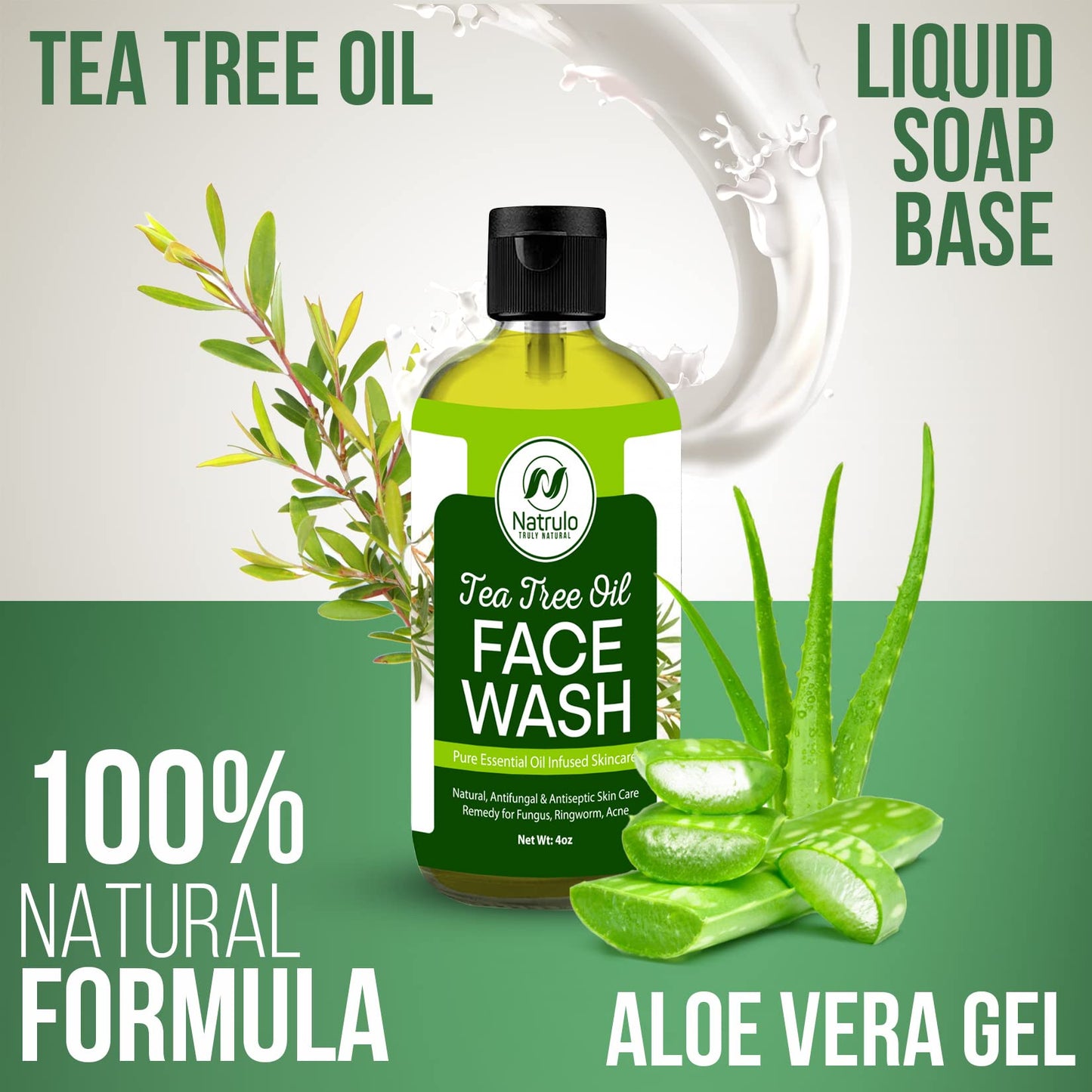 Tea Tree Oil Face Wash, 4oz - Tea Tree Soap Natural Skin Cleanser - Pure Essential Oil Infused Skincare Cleansing Face Soap, Made in USA