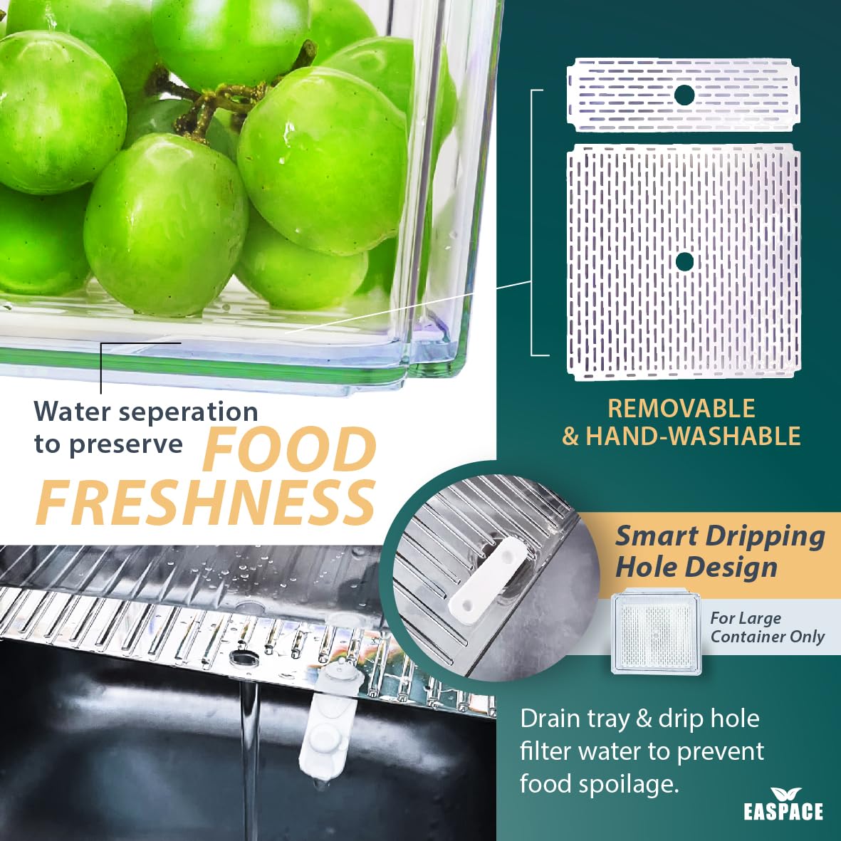 EASPACE 10-Pack Clear Fridge Organizer Bins with Lids & Drainage Holes, Stackable Container Set, BPA-Free Plastic Refrigerator Storage Containers…