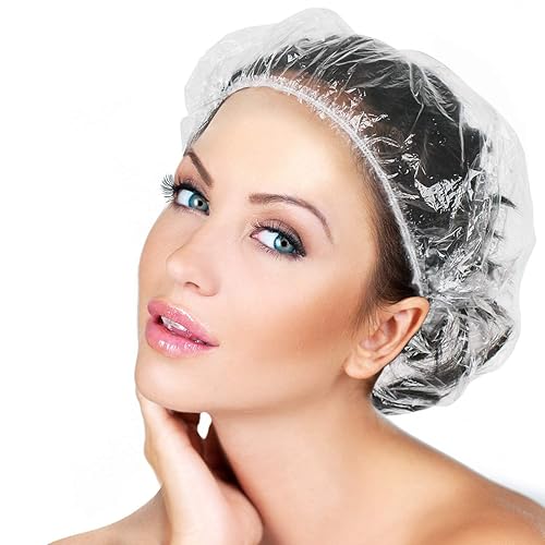 50PCS Disposable Shower Caps, Plastic Clear Thickening Bath Hair Cap and Thick Waterproof Bath Caps for Hair Treatment, Spa, Hotel and Hair Solon